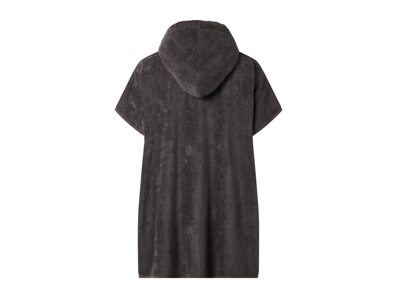 Dark grey hooded poncho towel, back view
