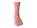 Pink sock with a festive candy cane pattern