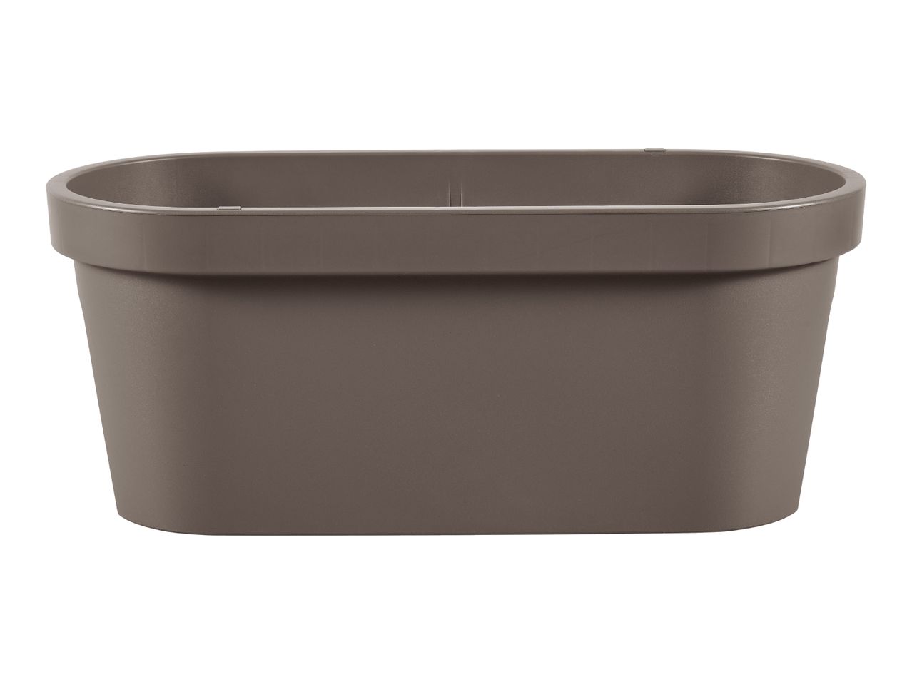 Rectangular brown plastic planter with a slightly textured finish, viewed from the front.