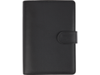 Juodas odinis dėklas su užsegimu spaude