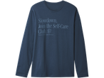 Tricou cu mânecă lungă, albastru închis, cu textul „Slowdown. Join the Self-Care Club.”