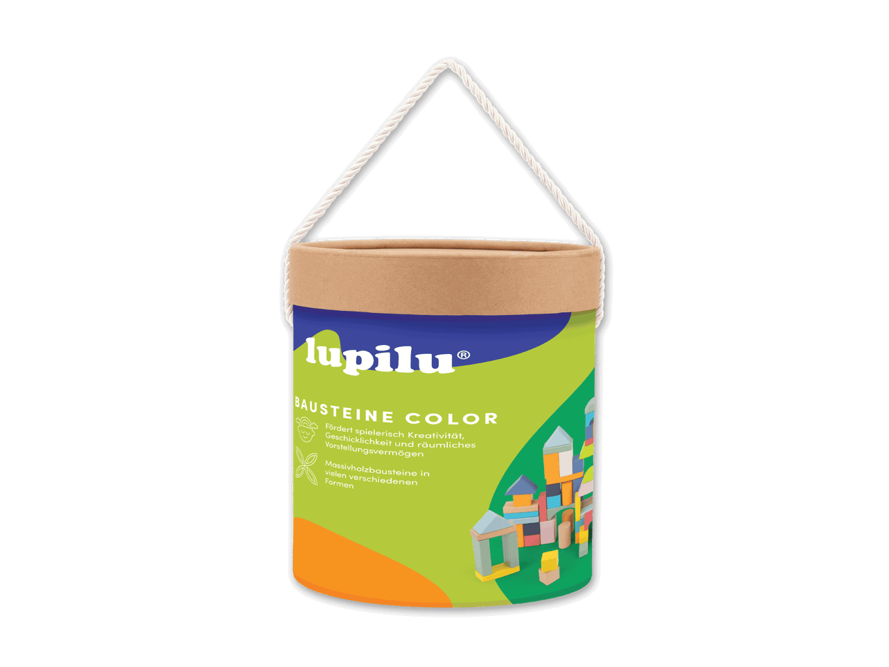 Lupilu Bausteine Color: Bunte Massivholzbausteine in verschiedenen Formen zur Förderung der Kreativität.