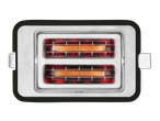 Silvercrest toaster with two slices of toast and glowing heating elements, top view.