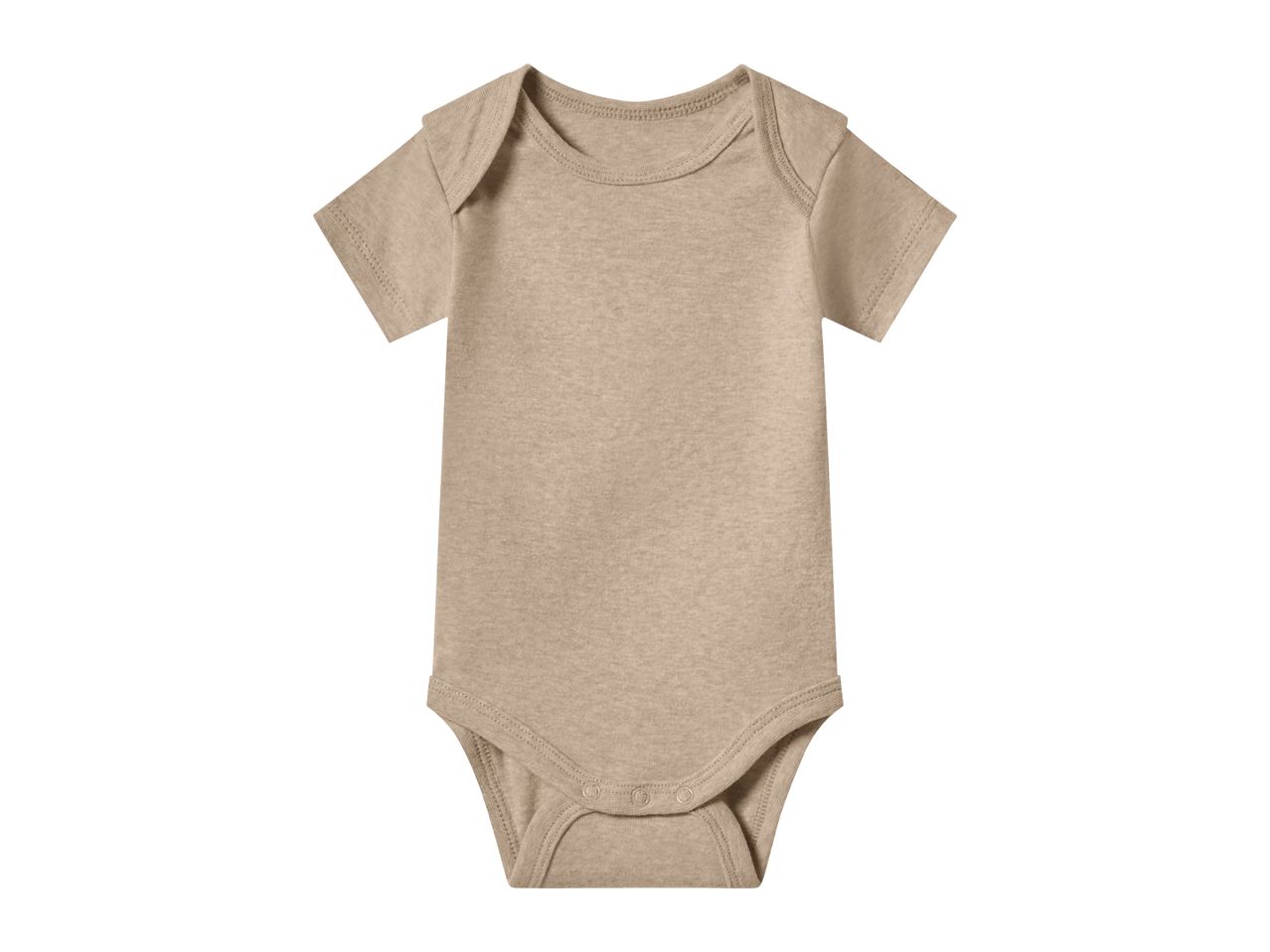 Plain beige short-sleeved baby bodysuit with snap closures