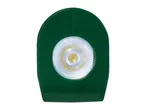 A green, half-circle shaped LED light with a textured surface.