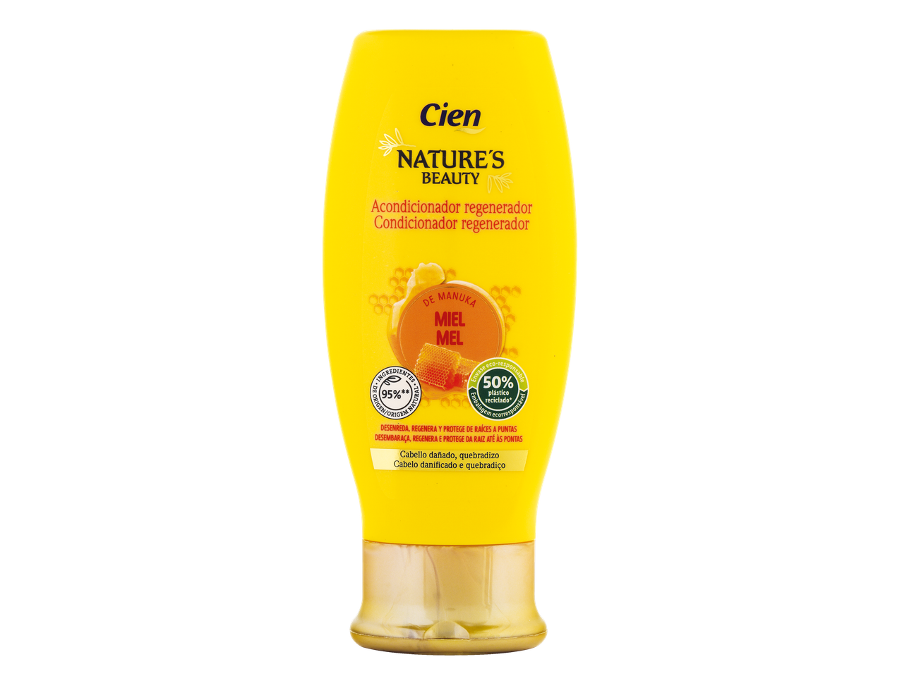 Cien Nature's Beauty condicionador regenerador de mel de Manuka para cabelo danificado.