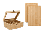 Bambus-Teebox mit sechs Fächern und zwei Bambus-Schneidebretter