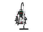 A wet and dry vacuum cleaner with a stainless steel tank and various attachments.