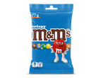 Blauwe zak met knapperige chocoladesnoepjes, 77g, met voedingsinformatie.