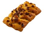 Pecan plait pastry with a golden glaze and chopped pecans.