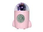Despertador infantil TRONIC rosa em forma de foguete com display digital e projetor de estrelas.