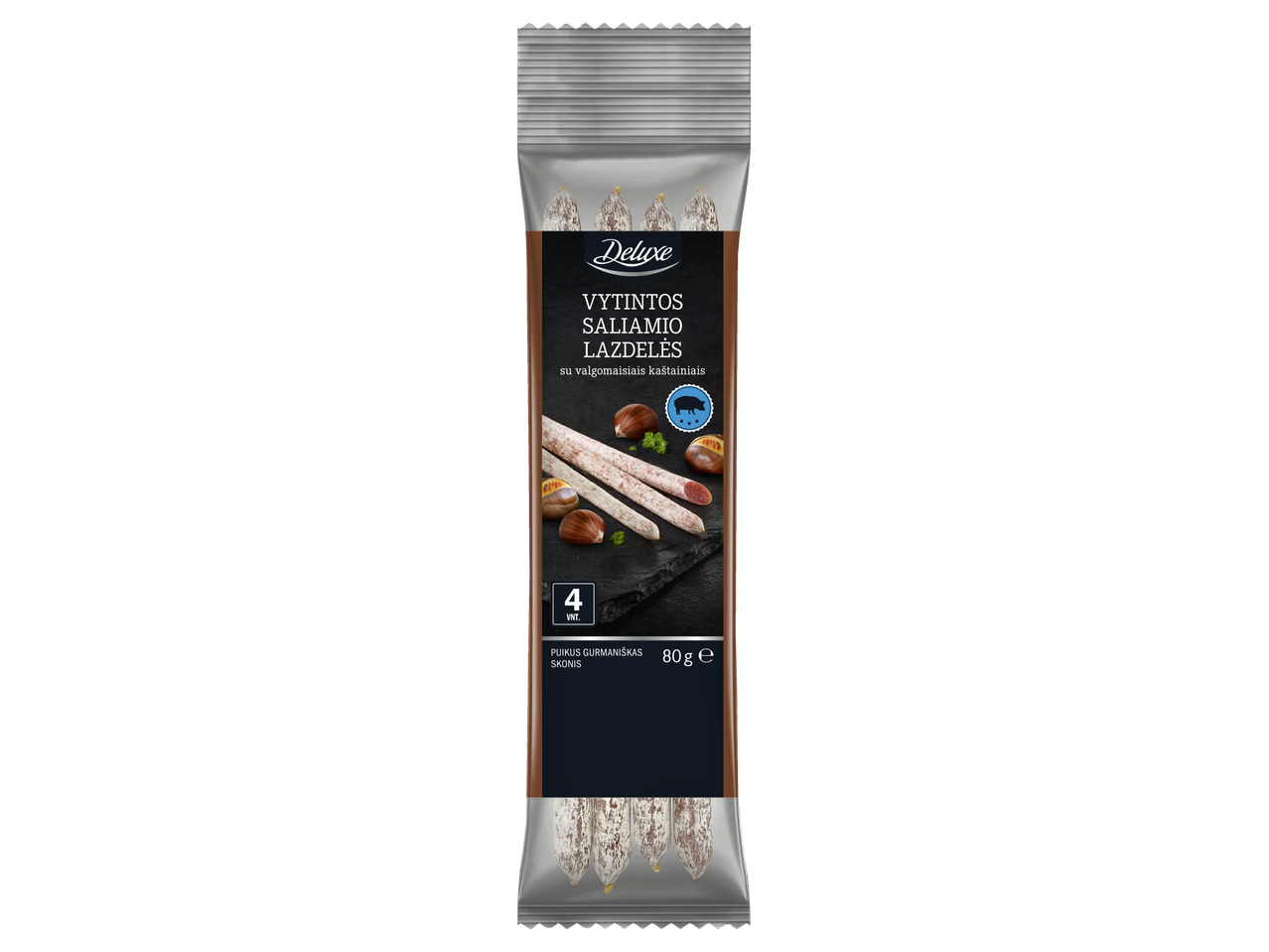 Deluxe vytintos saliamio lazdelės su valgomaisiais kaštainiais, 80 g