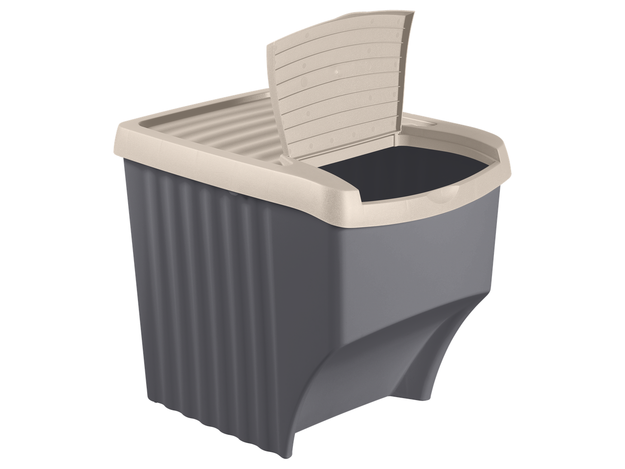 W5 Recycling Bin with an open lid, showing its grey body and beige top.