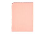 Light pink fleece blanket with red stitching on the edges