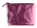 A metallic rose-pink zippered pouch.