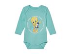 En babybody i lysegrøn med Tweety og Sylvester fra Looney Tunes.