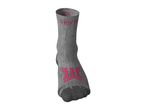 Grey and pink athletic sock with reinforced toe and heel