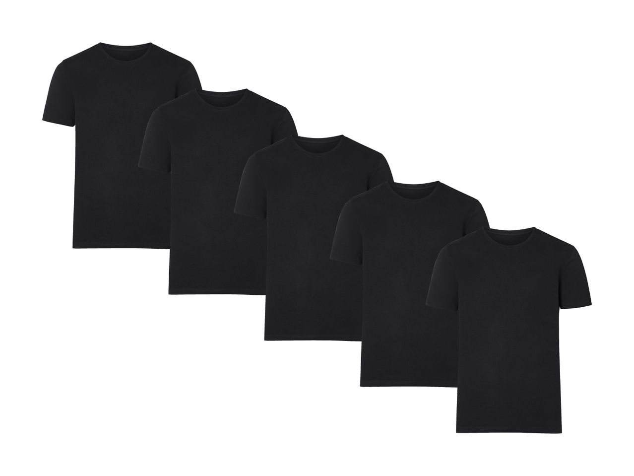 Fire sorte t-shirts stablet oven på hinanden.