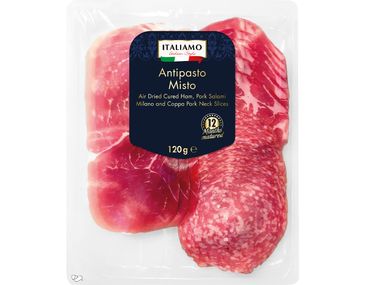 Italiamo Antipasto Misto med lufttorkad skinka, salami och coppa.