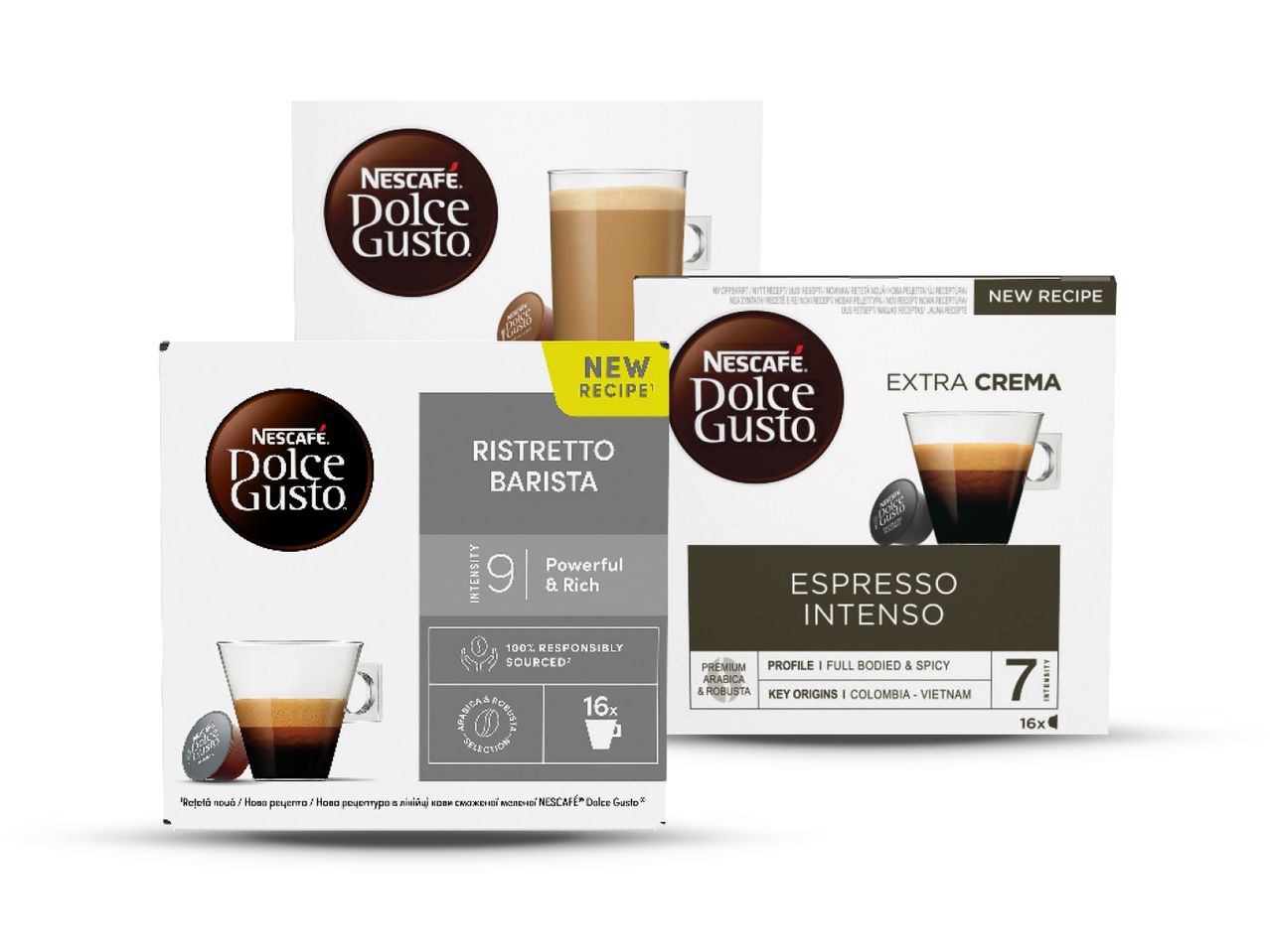 Nescafé Dolce Gusto kave: Ristretto Barista i Espresso Intenso.