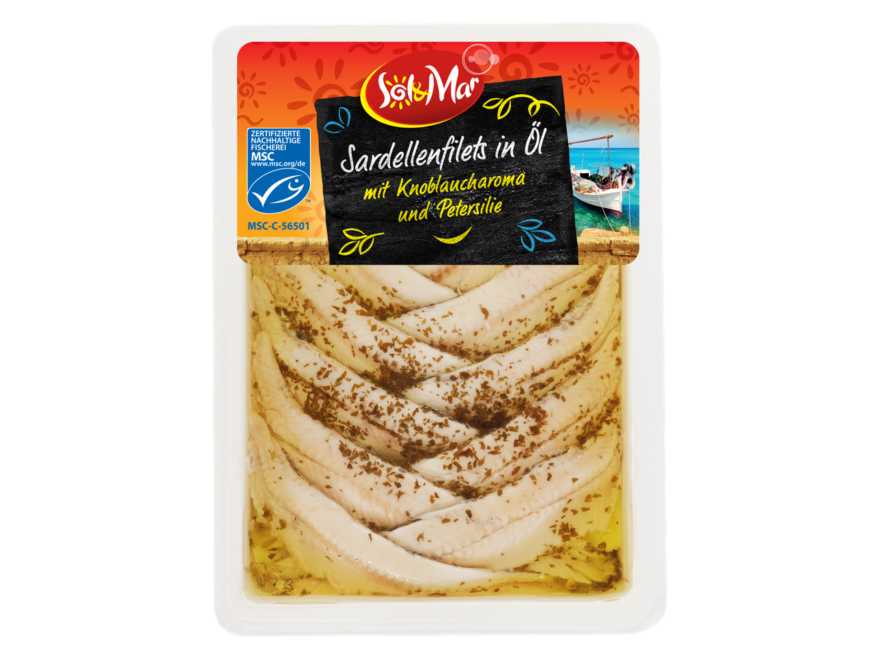 Sol&Mar Sardellenfilets in Öl mit Knoblauch und Petersilie.