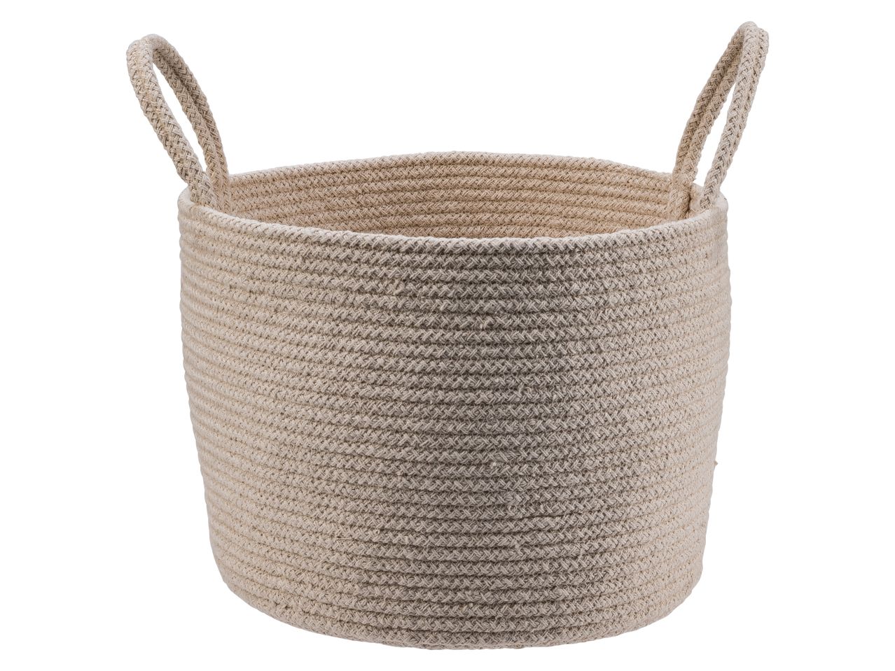 Cream-colored woven storage basket with handles