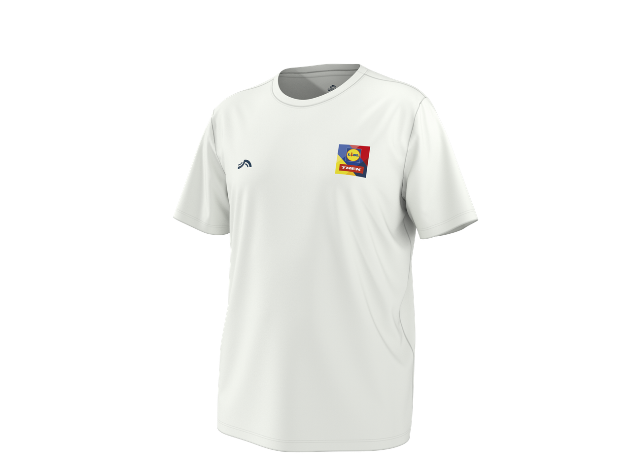 Tricou funcțional alb CRIVIT pentru bărbați, cu logo-ul Lidl-Trek pe piept.