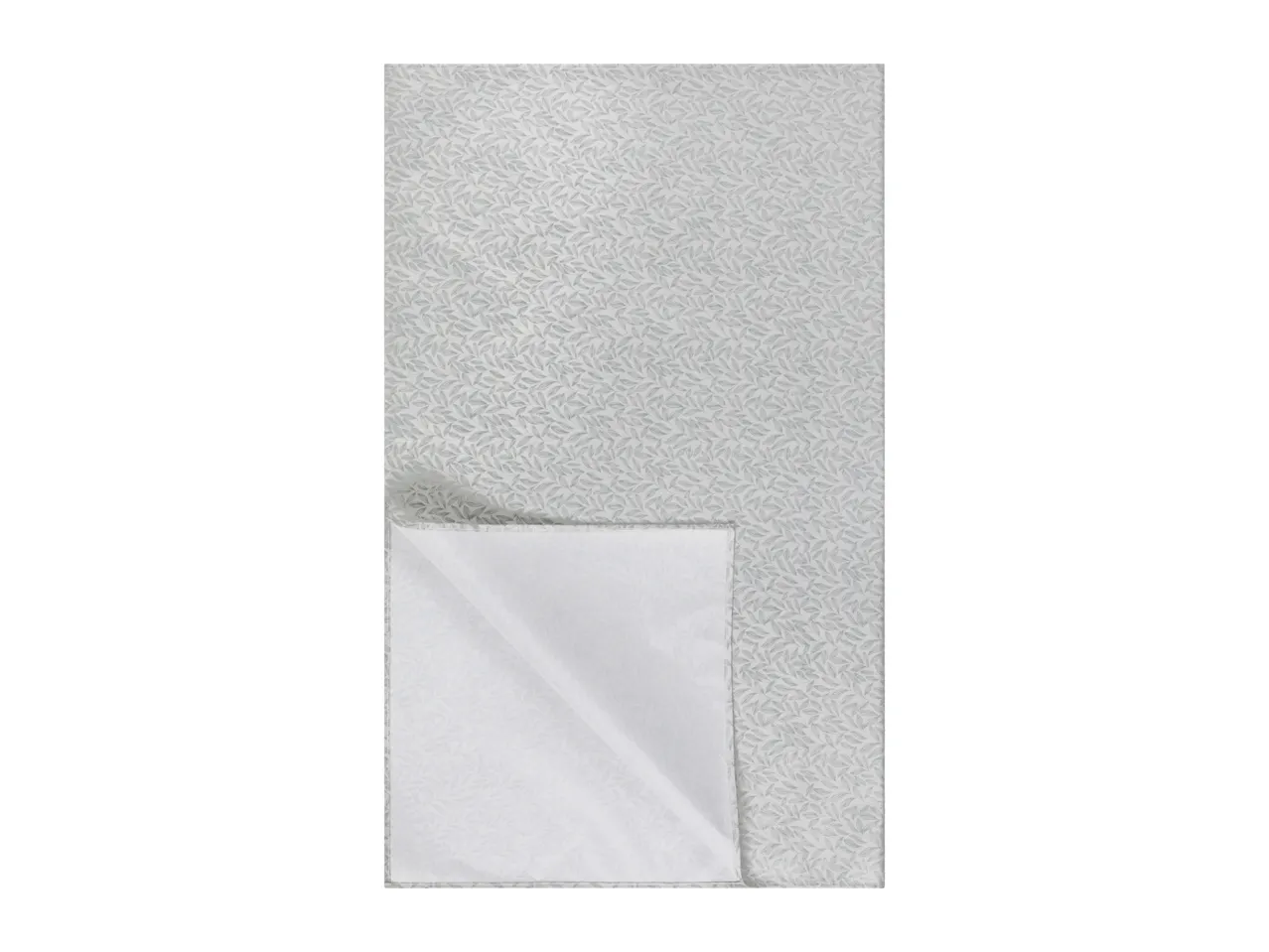 Light grey patterned table runner with a subtle leaf design, folded at the bottom.