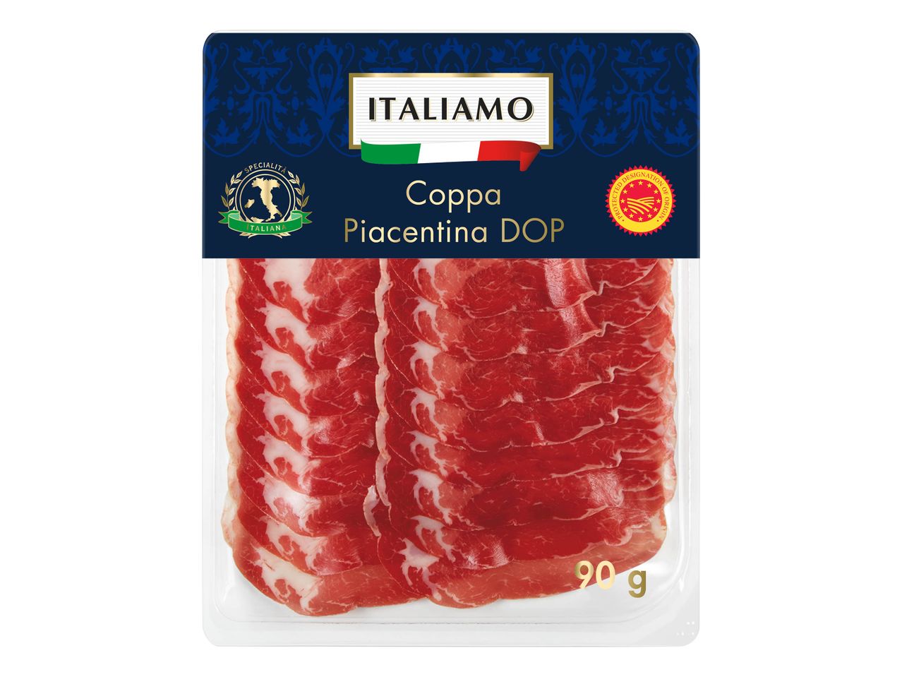 Emballage de Coppa Piacentina DOP Italamo (90g).