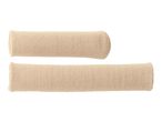 Two beige finger bandages, one shorter and one longer, on a white background.