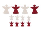 Red and white wooden angel decorations in various sizes