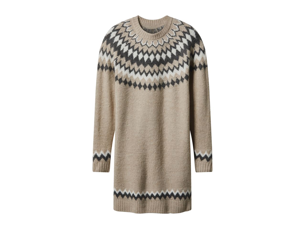 Beige knitted sweater dress with a fair isle pattern