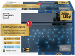 LIVARNO home LED Curtain Lights with 200 cool white LEDs, 8 light modes, and a 6-hour timer.