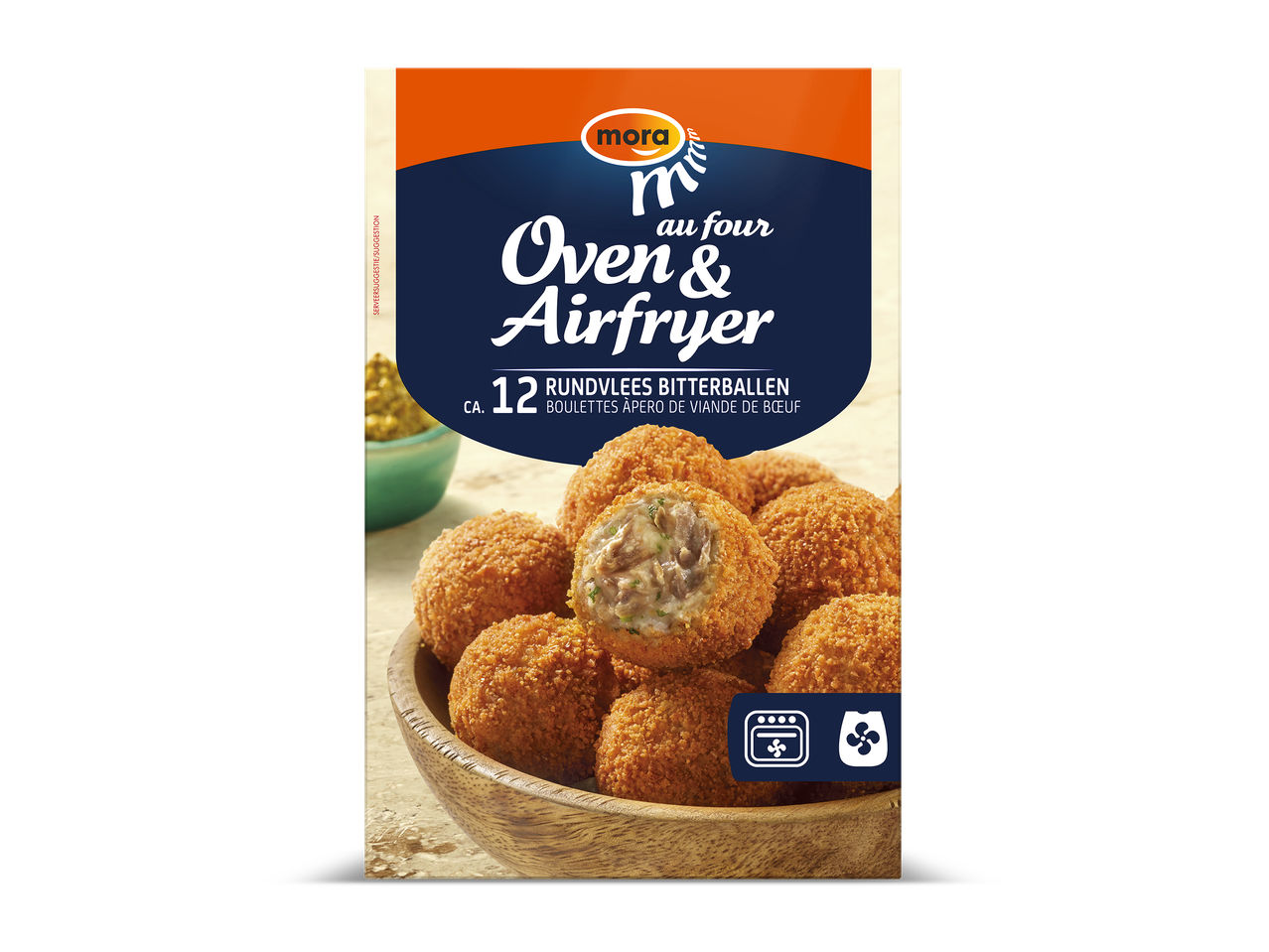 Verpakking voor 12 rundvlees bitterballen, geschikt voor oven en airfryer.