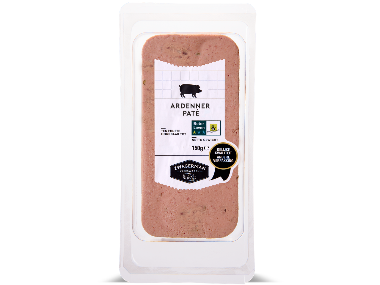Zwagernan Ardenner Paté, 150g, in verpakking.