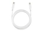 White USB-C to Lightning charging cable, coiled in a circle.