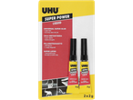 UHU Super Power Liquid cola instantânea, 2x2g, com características de super cola universal.