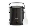 A black VonShef rice cooker with a white serving spoon on a white background.