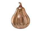 A decorative pear-shaped glass pumpkin with a metallic bronze finish.