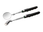 Two telescopic inspection mirrors, one with a light, on a white background.