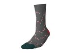 Grey sock with candy cane pattern, green toe, and red heel