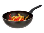 Wok pan with red and yellow bell pepper strips