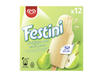Verpakking van perenijsjes met 12 stuks, 50 kcal per ijsje, zonder kunstmatige kleur- en smaakstoffen.