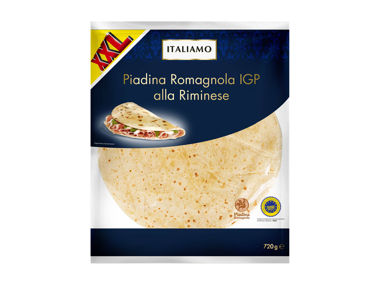 Confezione di piadine romagnole De Cecco pronte per essere farcite.