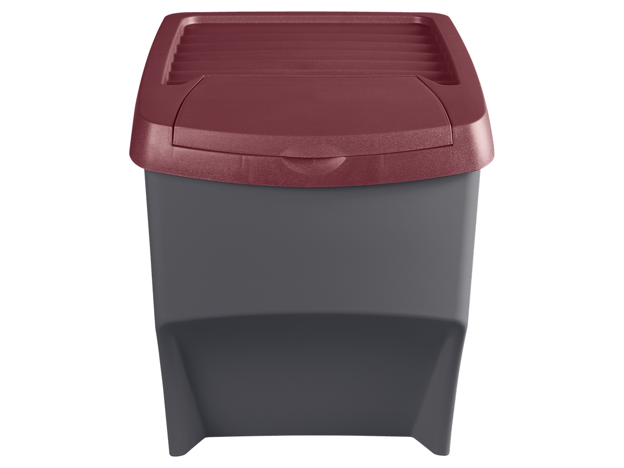 W5 Estação de Reciclagem: Lixeira cinza com tampa bordô