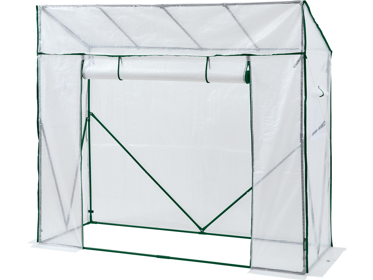 PARKSIDE šiltnamis su permatomu uždangalu ir žaliu rėmu.