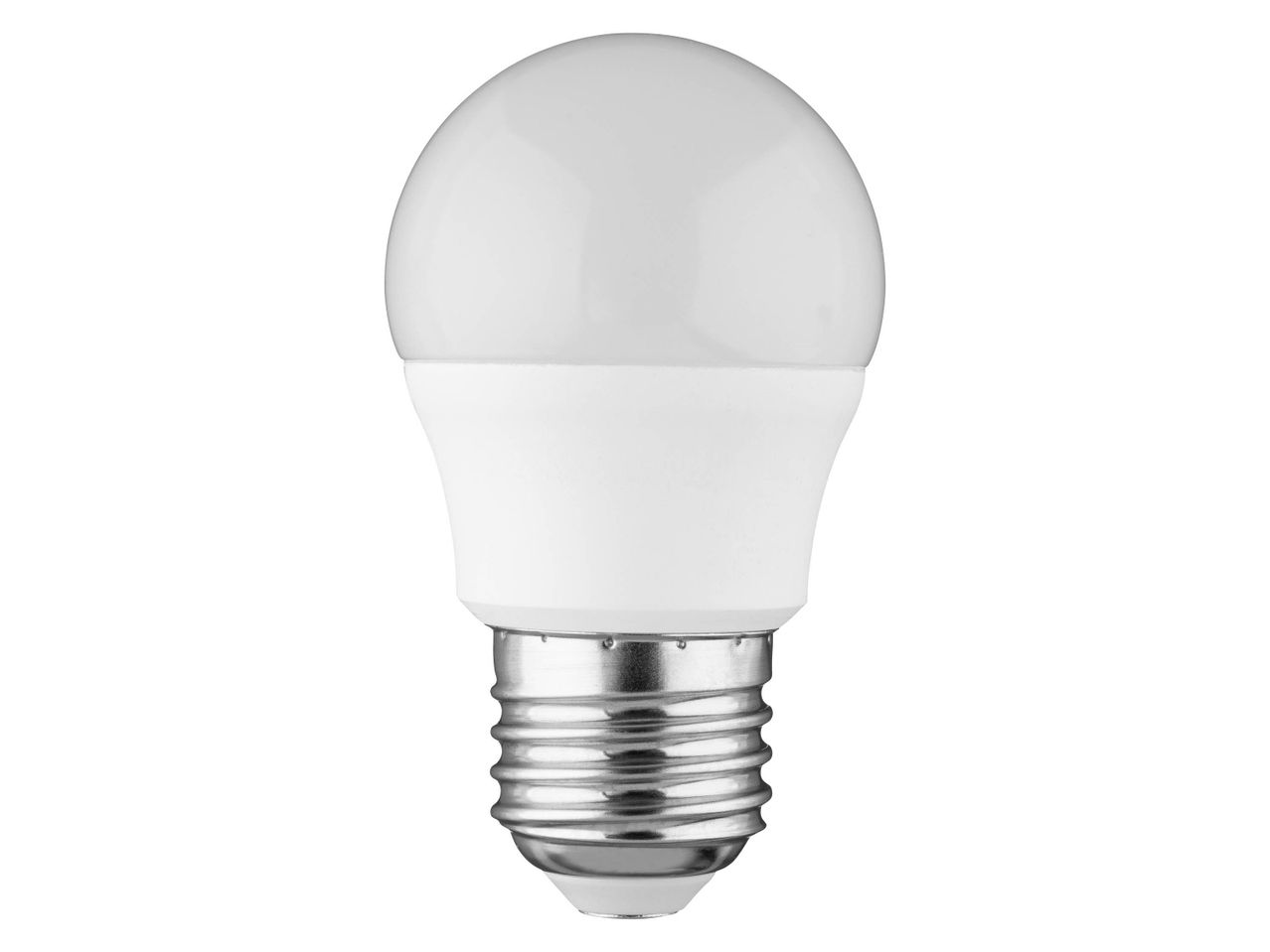 A white LED light bulb with a silver screw base.
