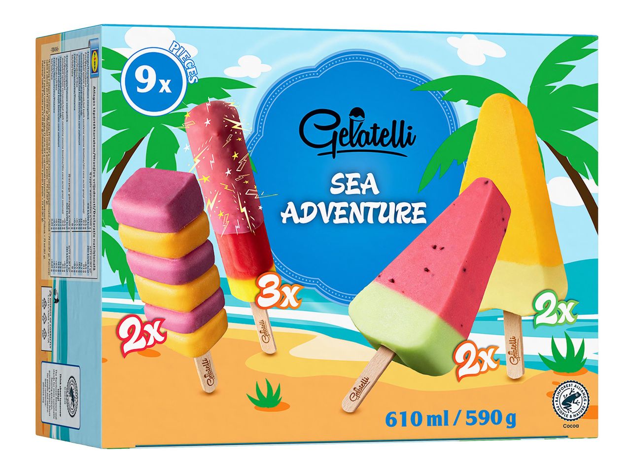 Callas Sea Adventure fagylaltcsomag: görögdinnye, ananász és vegyes gyümölcsös jégkrémek.
