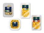 Fire pakker fyldt pasta, herunder lunette med pesto, cappelletti med skinke og panzerotti med forskellige fyld.