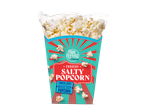 Een zak knapperige zoute popcorn, gepresenteerd door Food Festival, in een retro-verpakking.